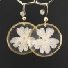 Boucles d'oreilles fleurs de verveine blanche cercles dorés