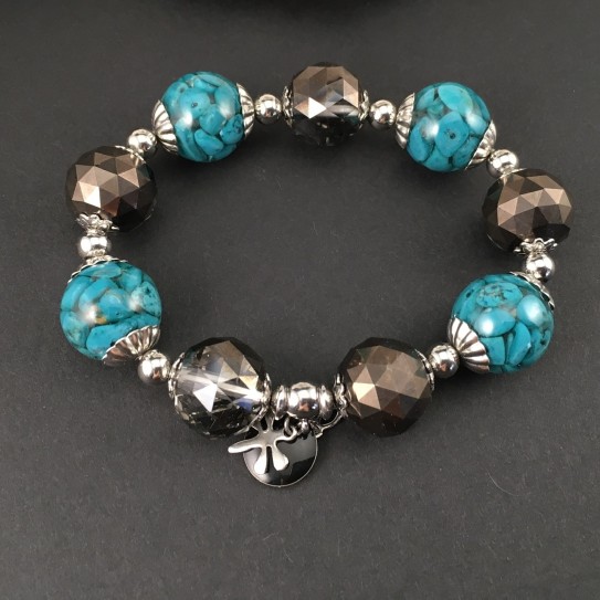 Bracelet perles rondes en résine inclusion de turquoise