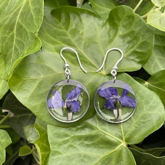 Boucles d'oreilles rondes fleurs de violettes